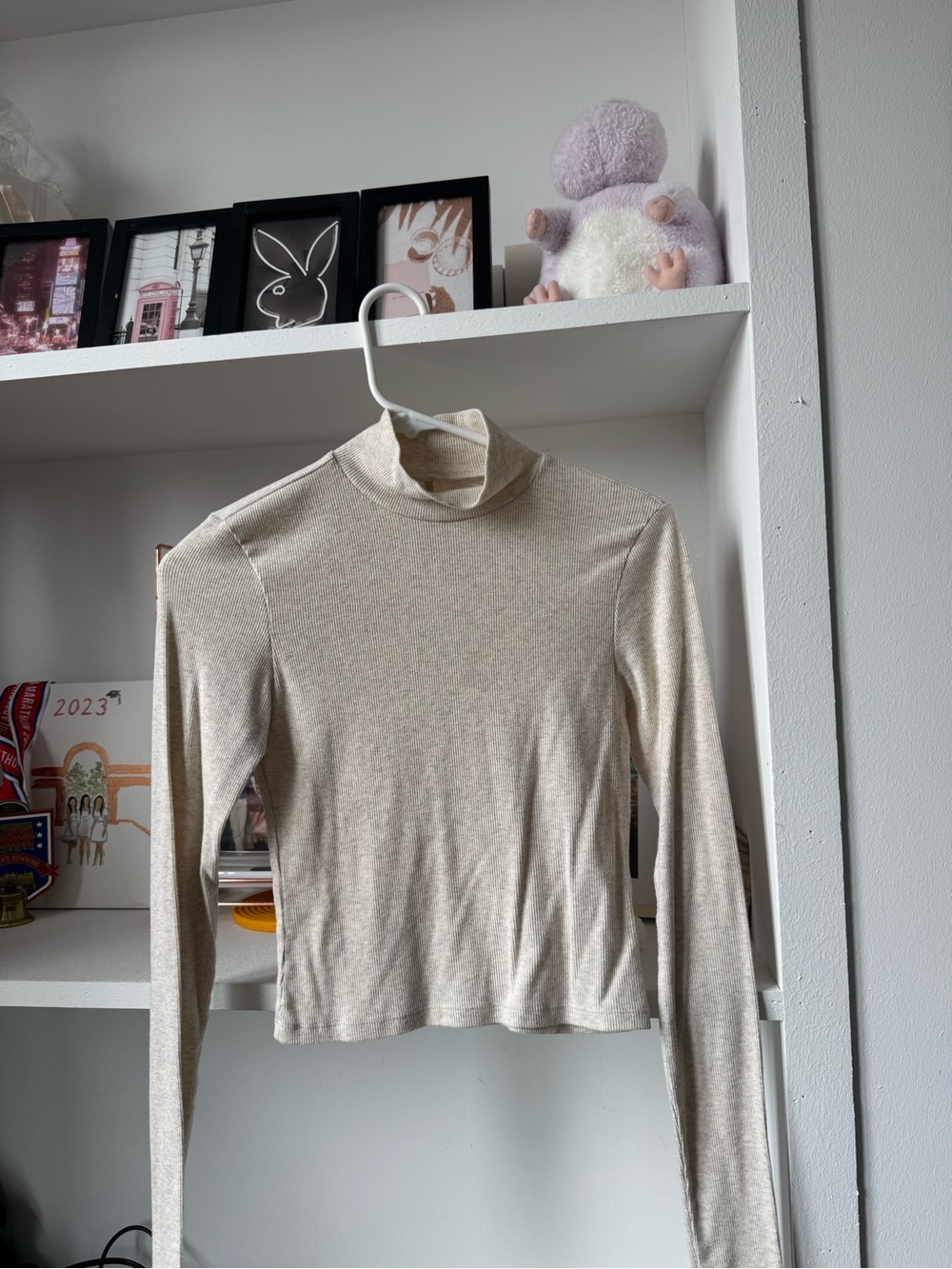 American Eagle Outfitters Cream Mock Neck Long Sleeve Top